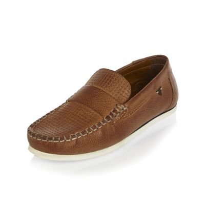Boys light brown leather loafers